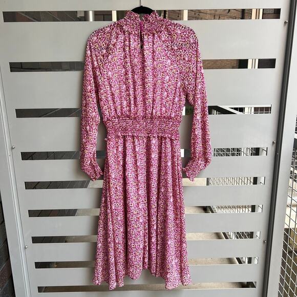 OPT Pink Floral Chiffon Midi Sun Dress Size S - Picture 3 of 7